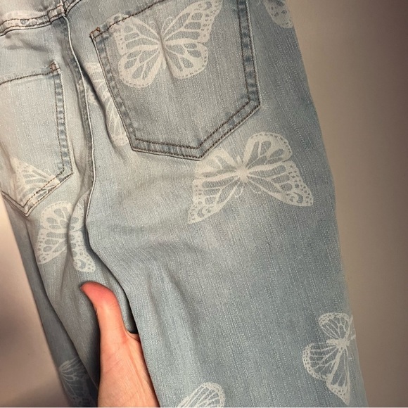 No Boundaries Y2K Light Blue Butterly Elastic Waist Flared Jeans xs - Picture 4 of 8